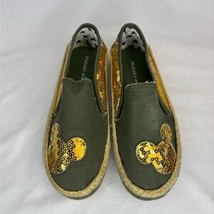 Disney Mickey‎ Mouse Canvas Green Slip-On Shoes Gold Sequins Woman Size 7